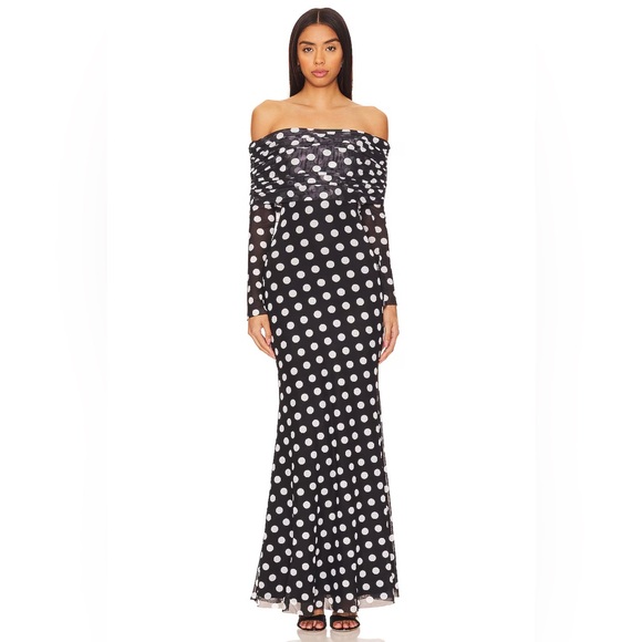 AFRM Thelma Black and White Polka Dot Long Sleeve Dress - Picture 1 of 4